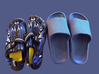 Cloud slides and water shoes set Women's 6.5 or Big Kid Size 5 or 5.5