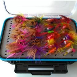 Trout Fly fishing tackle box with 64 flies