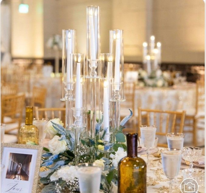 8 GLASS CRYSTAL CANDELABRA CENTERPIECES (7 ARMS)