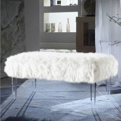 Chic Furry Bench with acrylic legs (Grey)