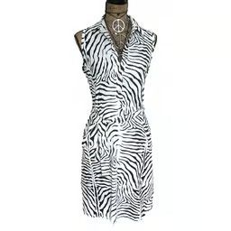 J. McLAUGHLIN women's Safari Zebra black & white sleeveless shirt-dress - SIZE M
