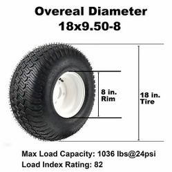 #F 18x9.50-8 Lawn Tractor Tire, 18in. Heavy-Duty Tubeless Tire $ 79