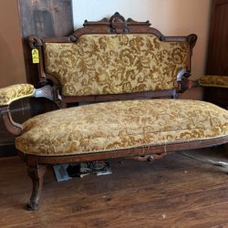 Victorian settee sofa with gold upholstery