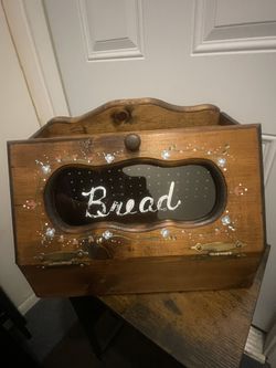 Vintage Wooden Bread Box with Drop-Down Door – Rustic Kitchen Storage