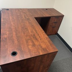Office Furniture Table Desk With Drawers Brown Durable Sturdy