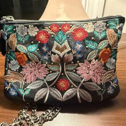 TOPSHOP Leather Embroidered Crossbody Boho Bag