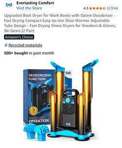 Upgraded Boot Dryer for Work Boots with Ozone Deodorizer - Fast Drying Compact Easy-to-Use Shoe Warmer Adjustable Tube Design - Fast Drying Shoes Drye