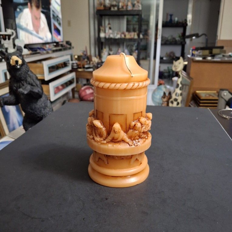 Vintage Hand Carved Beeswax Pillar Candle Depicting The Last Supper -German Origin By Johann Gunter Wachswarenfabrik NEW OUT OF PACKAGING