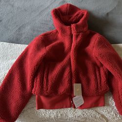 Fabletics NEW Summit Sherpa Teddy Fuzzy Jacket S 6 RED