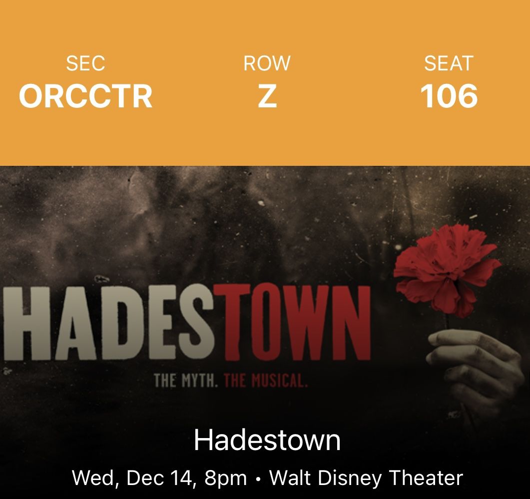 2 Tickets to Hadestown - Dec 14 @ 8pm - Dr Phillips Performing Arts Center