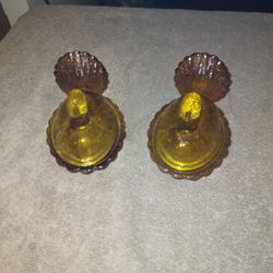 Vintafe Amber Glass Turkey On Nest Cov÷ed Dish 4.75x4.25 Trinket Dish