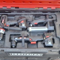 Craftsman 13 piece cordless tool set and rolling toolbox.
