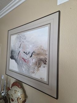 Large Asian Inspired Painting.  ( 4' x 5' ). Metal Frame On Canvas. 