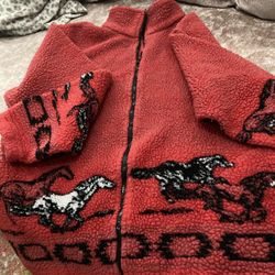 National Wildlife Horse Red Fleece Sweater Sz  XL  
