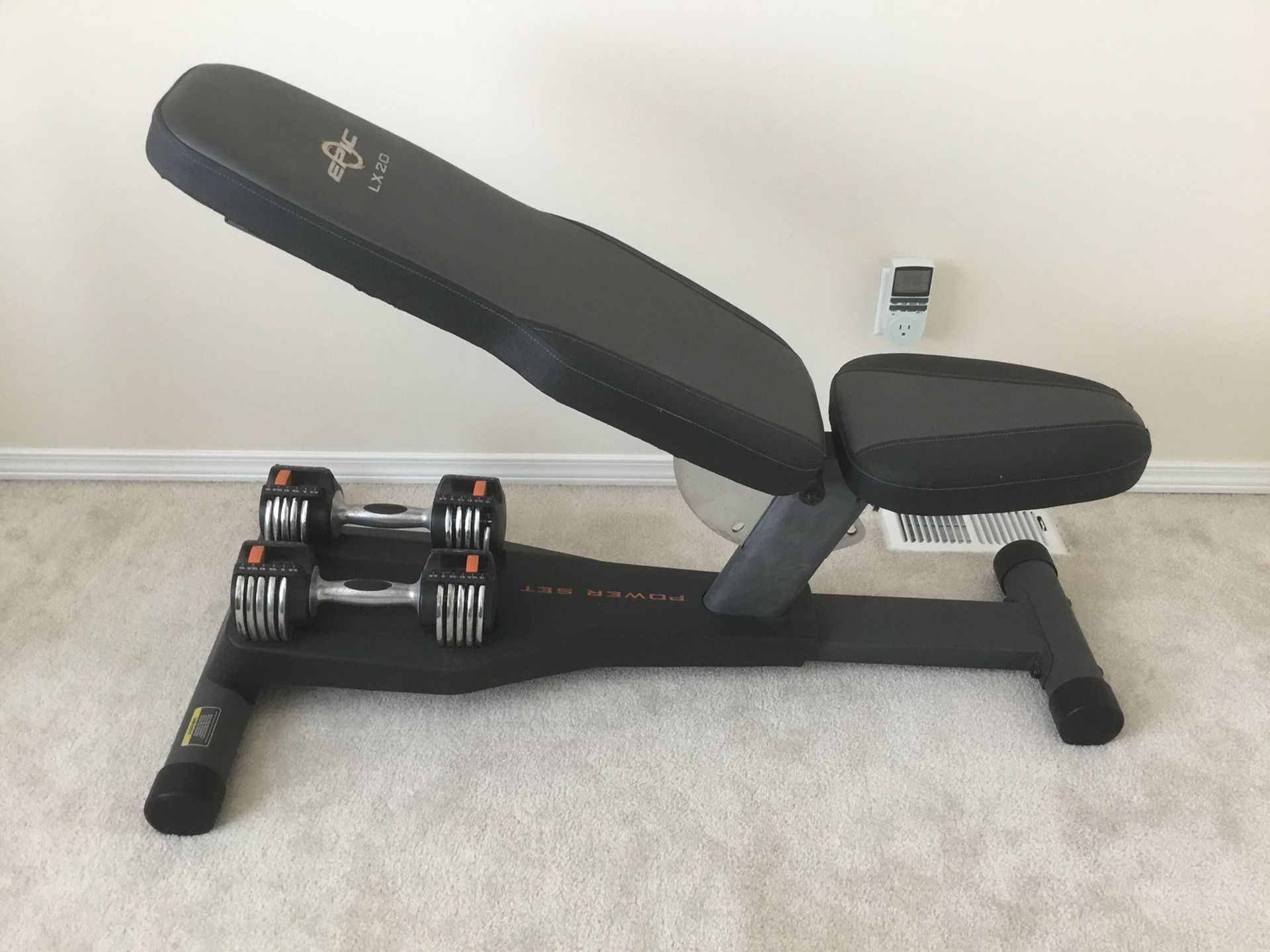 Epic lx20, incline adjustable bench with adjustable weight set