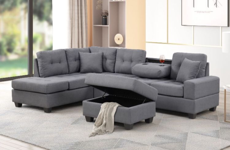 3-pc Sectional Sofa + Storage Ottoman 