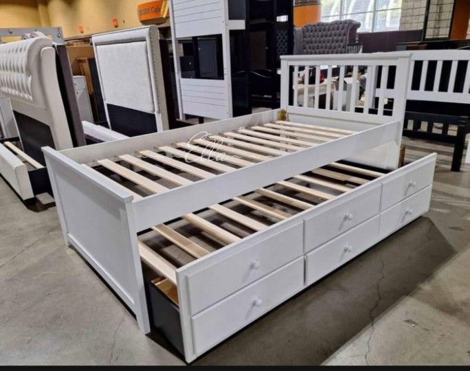 Galen White Twin/Twin Trundle Bed$10 Down Payment And Financing Available