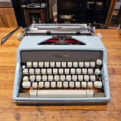 Professionally Serviced 1964 Olympia SM-7 Typewriter – Robin’s Egg Blue – w/ Case – $315