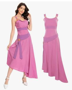New Vaianie Princess Cosplay Costume for Women Girls, Pink Sleeveless Dress for Halloween Party Outfits, Large This is a pink Megara cosplay dress ins