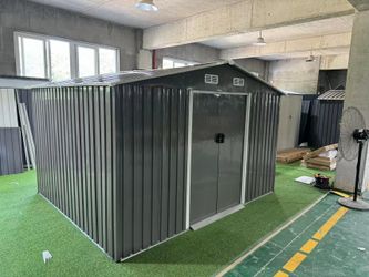(New in box need assemble) 8’ L x 10’ W x 6.’ H galvanized steel Metal Storage Shed Outdoor Garden Backyard 8’x10’ Storage.