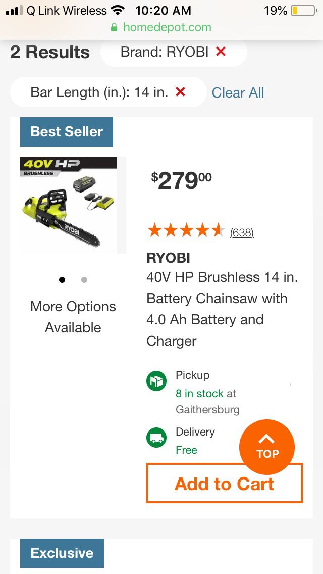 Ryobi 40v hp brushless 14 inch cordless chainsaw kit