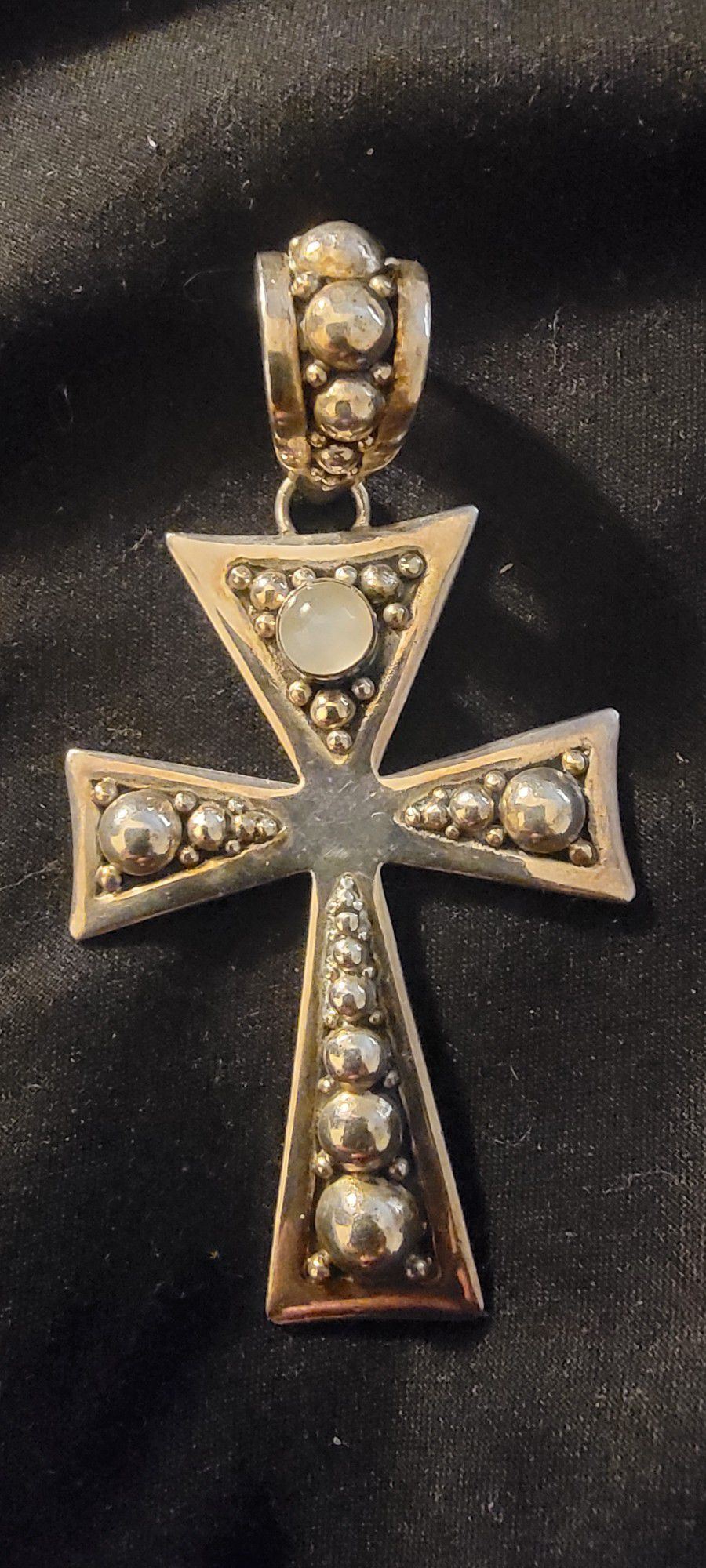 Solid Silver Cross With Moonstone 21.8grams