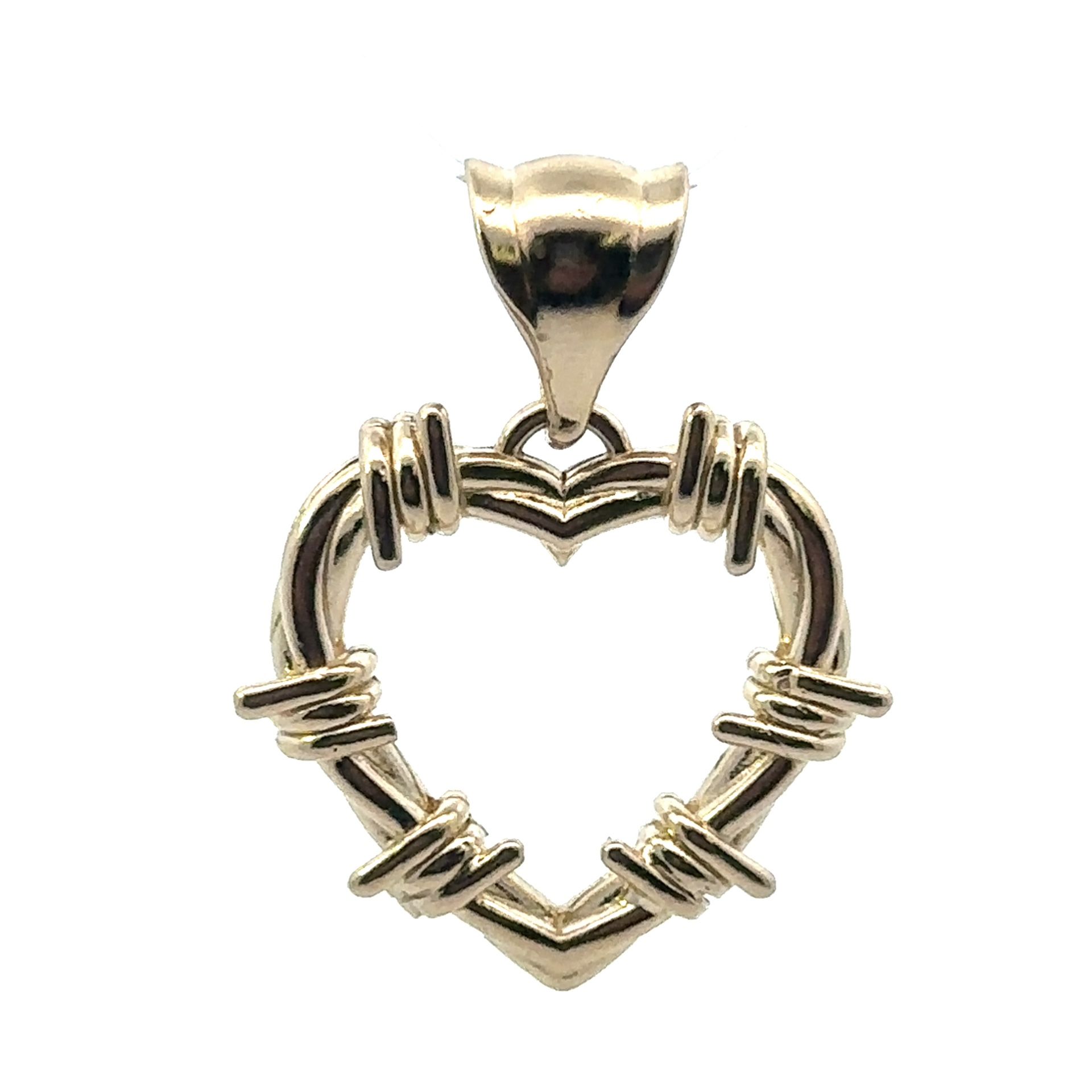 Woman’s Ladies 14k Yellow Gold Barbed Wire Heart Pendant For Necklace GP3120118