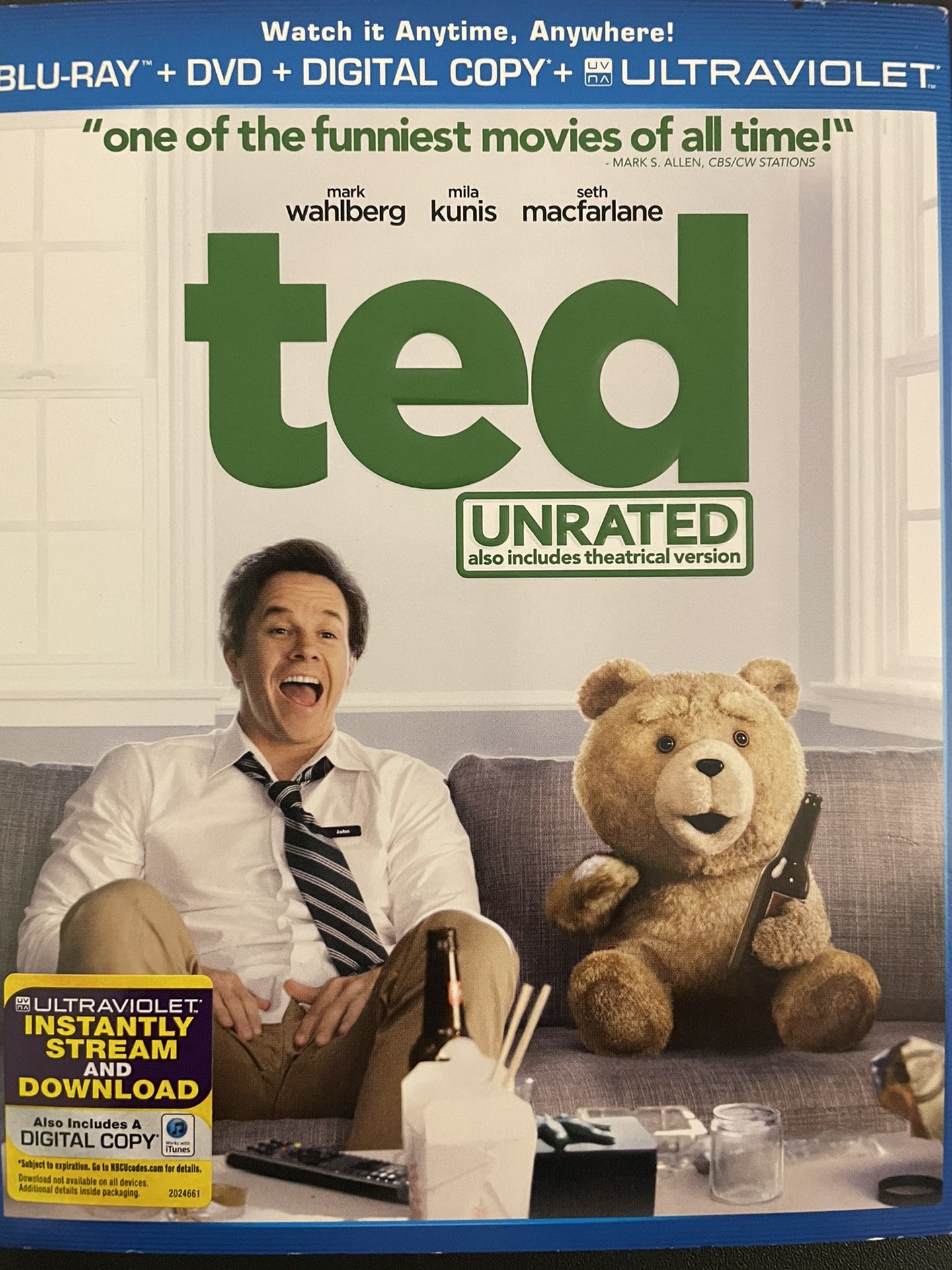 TED Unrated (Blu-Ray + DVD-2012) Mila Kunis + Mark Wahlberg + Seth McFarlane!