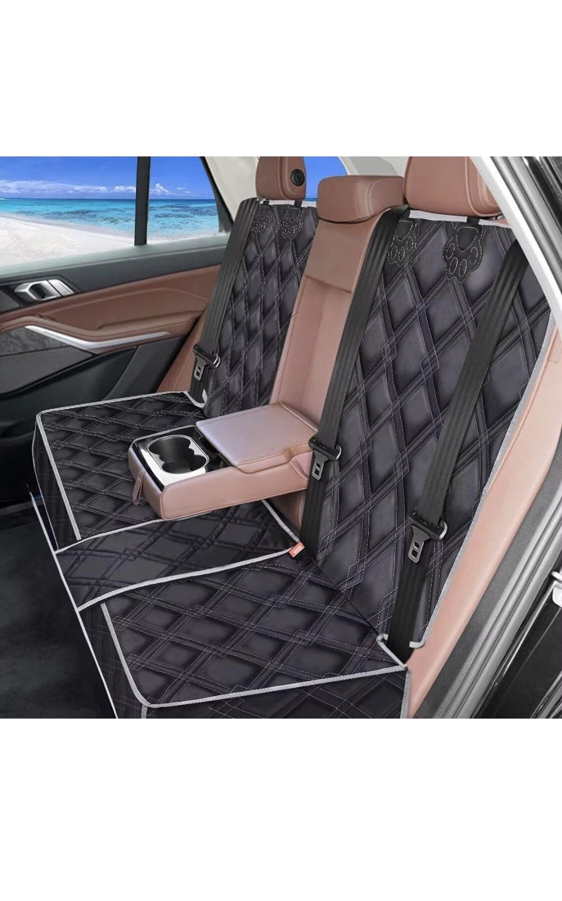 Back Seat Cover Protector for Kids - Waterproof Bench Dog Car Seat Cover Compatible for Middle Seat Belt, Nonslip, Strong Durable, Universal Size Fits