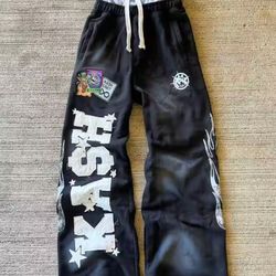 KASH Black Graphic Sweatpants