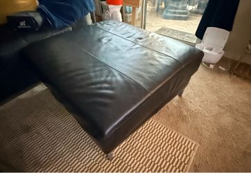 Large Black Leather Ottoman