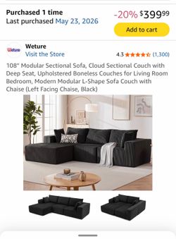 🛋️ Black Modular Cloud Sectional – Excellent Condition