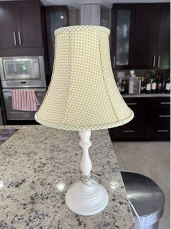 Pottery Barn White Table Lamp with Green Gingham Shade