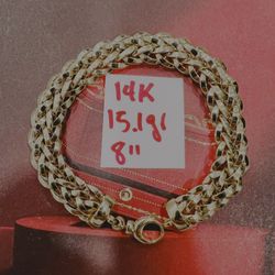 14K Solid Gold Italian Bracelet For Wedding 15.1Gr 8 Inches Long 