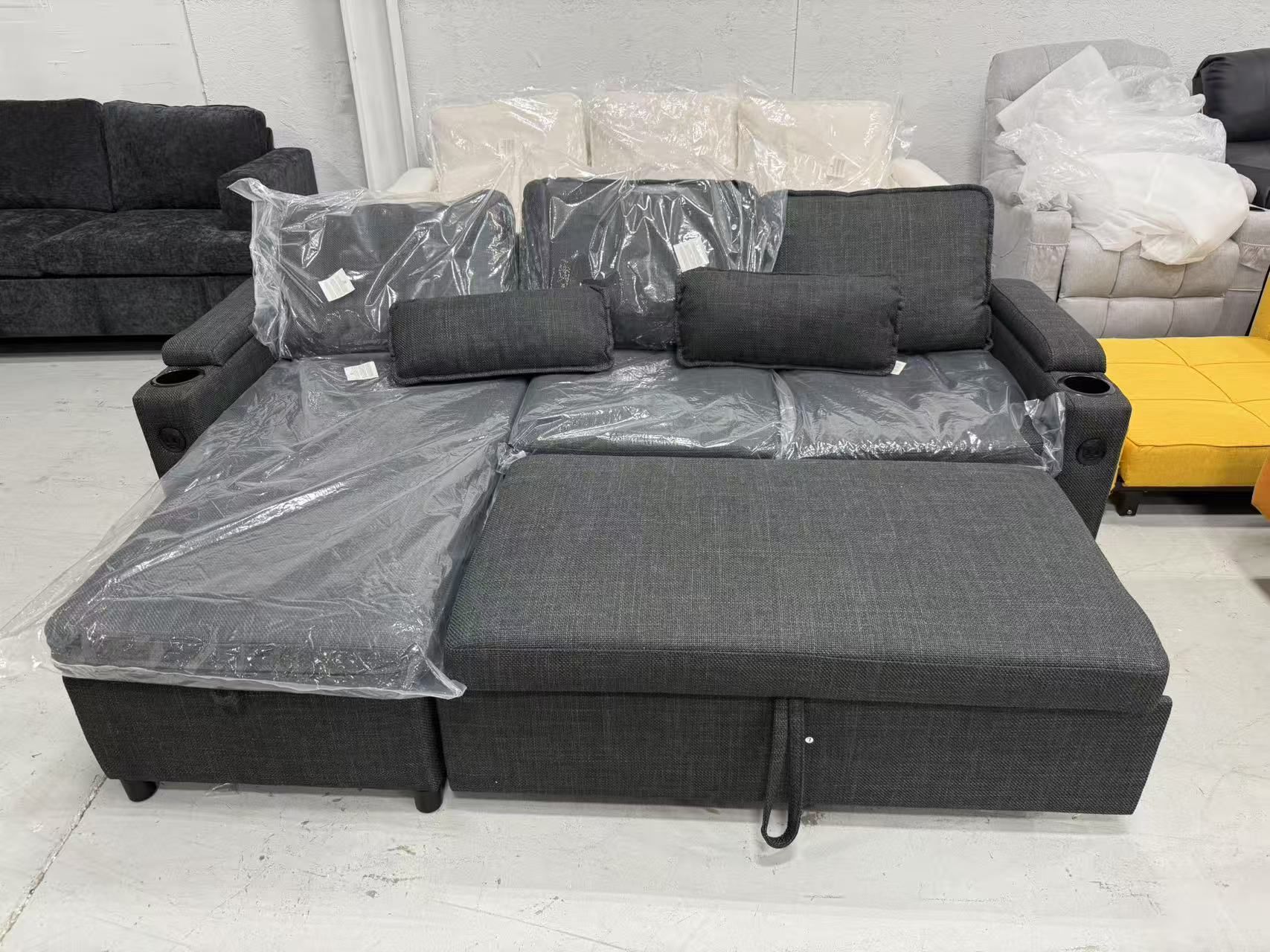 New Sofa Bed Sleeper Pull Out 2 in 1 Sectional Sleeper Sofa Couches with Storage,USB