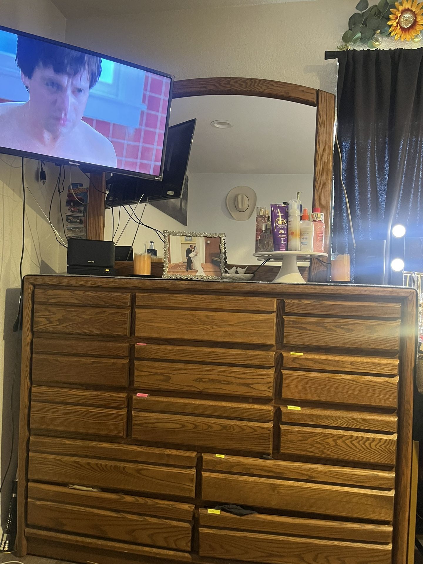 Wood Dresser & Matching Mirror
