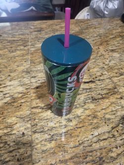 🌴 Starbucks Tropical Stainless Steel Cold Cup Tumbler – 24 oz – With Lid & Straw 🌴