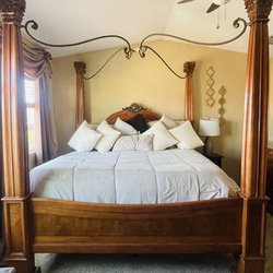 King Size Bed frame with Mirrored Dresser, and tv armoire Mattress Included