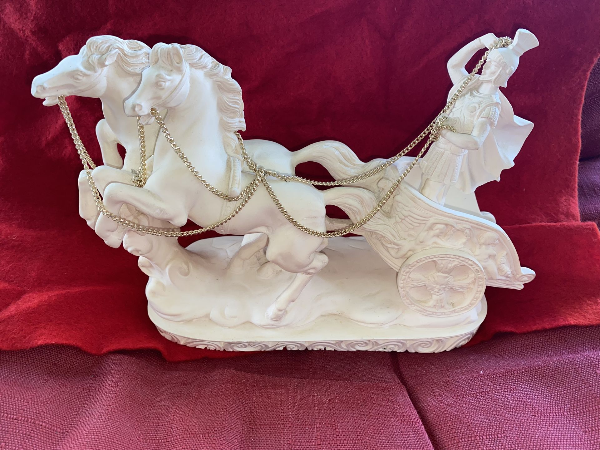9 inch wide 7.5 inch tall Alabaster Greek/Roman Chariot Imported From Greece