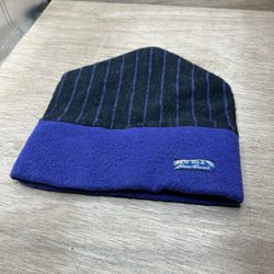 Vintage 80s 90s Eddie Bauer Purple Black Fleece Beanie Hat Outdoor Logo USA Made
