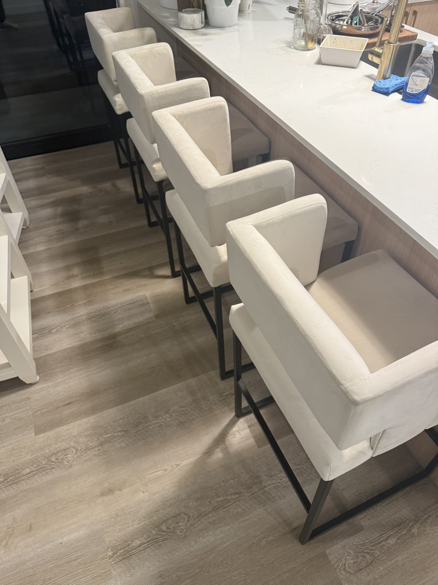 2 Upholstered Counter Stool Cream & Black Metal Frame.