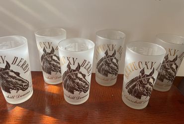 6 Vintage 1964 Kentucky Derby Glass Churchill Downs Mint Julep Frosted Glass