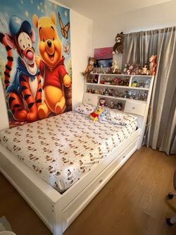 White Full Bed Frame with Storage Drawers