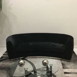 Black Modern Curved Suede Sofa