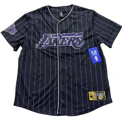 Los Angeles Lakers Pin Stripe Baseball Jersey Mens Medium & Large New Black