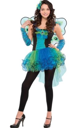 6 pieces Peacock Princess Diva Costume Halloween Set , Juniors Large 11-13