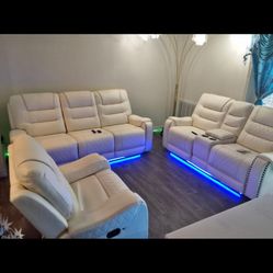 LED Reclining Leather Sofa Sets Available 