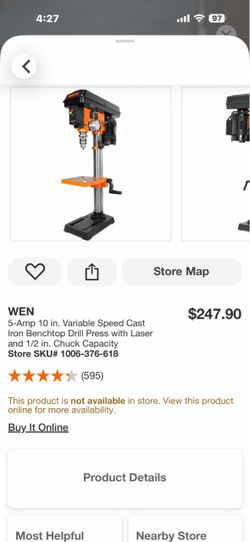 Shop WEN 5-Amp 10 in. Variable Speed Cast Iron Benchtop Drill Press with Laser and 1/2 in. Chuck Capacity