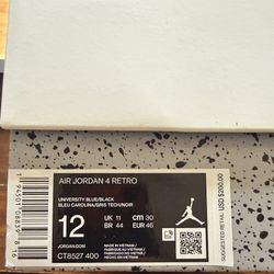 Jordan 4  Retro University Blue(DS) - Size 12