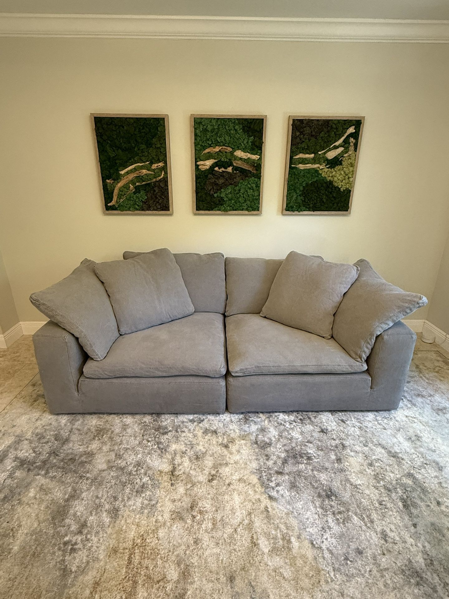 Restoration Hardware 2 piece lux cloud couch gray , sofa, living room furniture, RH.